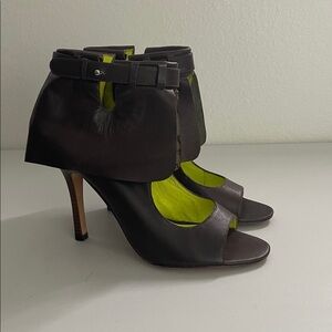 Matiko Brown Leather Peep Toe Heels Sandals Booties Size US 8
